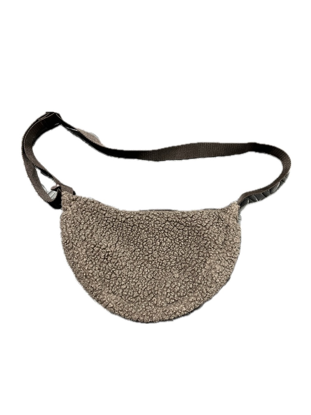 Cozy Crescent Faux Shearling Crossbody Bag - Taupe